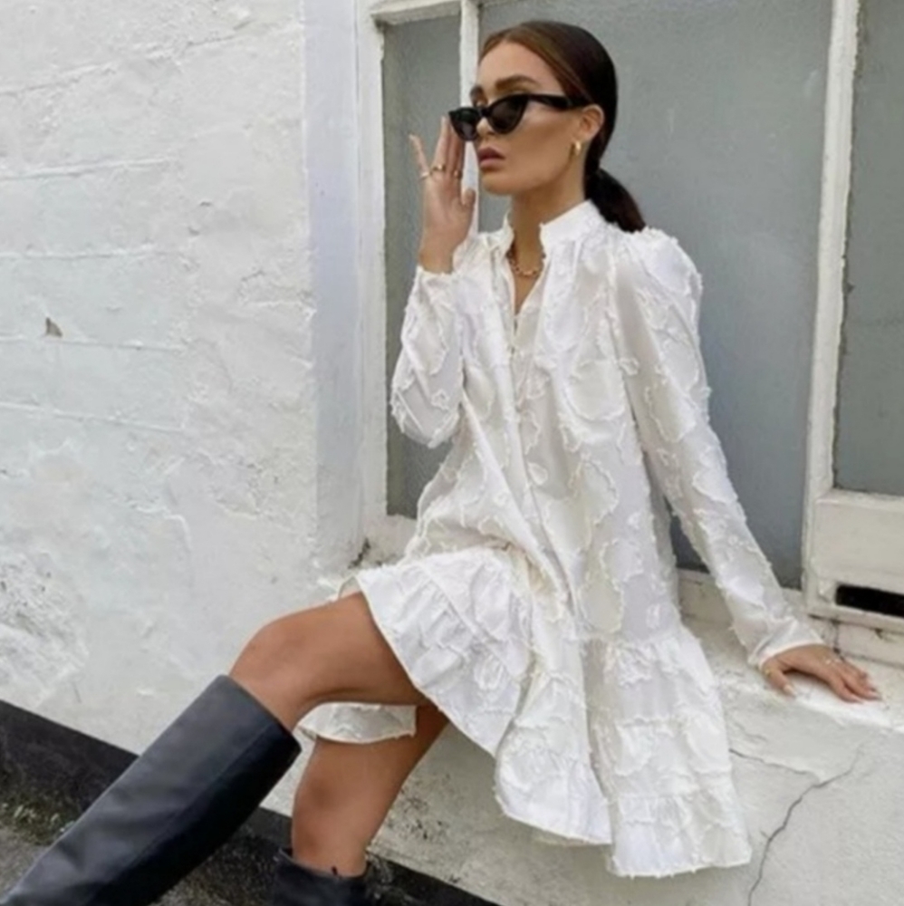 H&M Conscious Jacquard Weave White Dress in White size S bloggers favorite